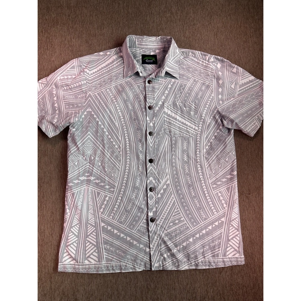 Eveni Pacific Mens Grey White Geometric Tribal Print Cotton Button Down Shirt